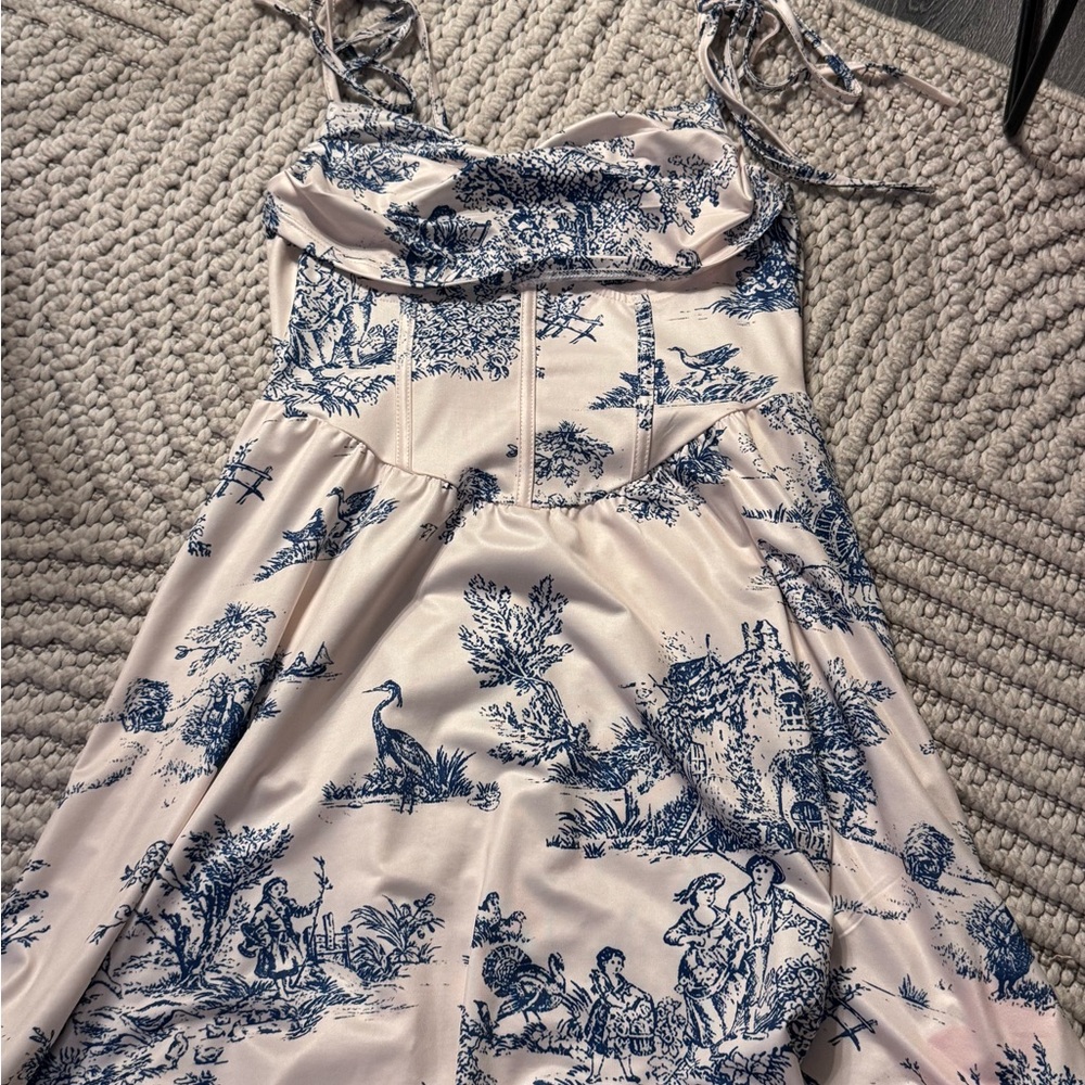 Cider Blue and White Patterned Dress